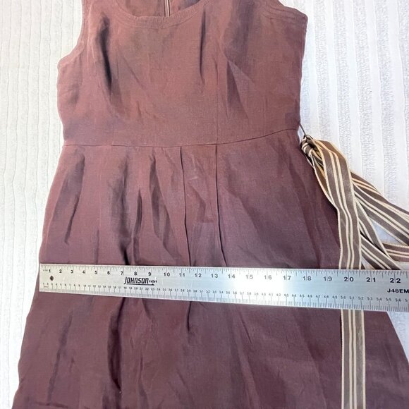 Banana Republic Women Brown Scoop Neck Sleeveless Belted Linen A-Line Dress Sz 8 - Picture 9 of 11